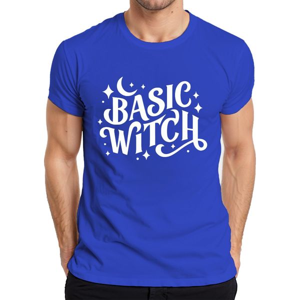 Maglietta Basic Witch Halloween Moon Stars Magical Witch Fan Gothic Uomo, Blu, L-image