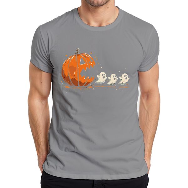 Maglietta Pac-Man Horror Halloween Pumpkin Ghosts Cartoon Cute Scary Uomo, Grigio, Xl-image