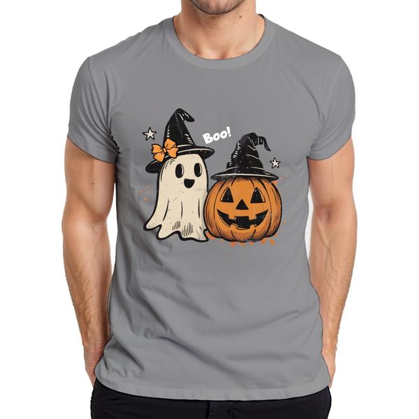 Boo Halloween Zucca Fantasma Carino Cappello Strega Retro Vintage Carino T-Shirt Da Uomo, Grigio, Xxl-image