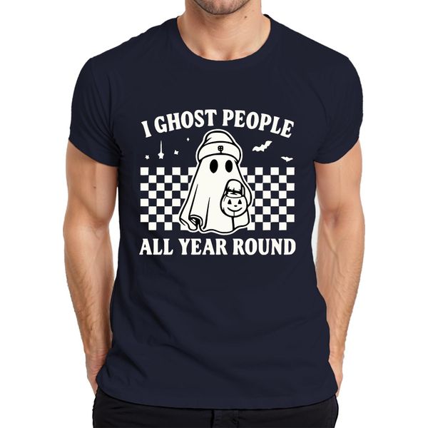 Fantasmi Tutto L'anno Halloween GeisterkostüM Retro Karo Herren T-Shirt, Navy, Xxl-image