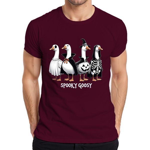 Spooky Goosy Halloween Geese Funny Scary Pumpkin Goose Witch Maglietta Da Uomo, Borgogna, Xl-image