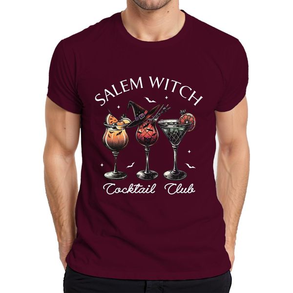 Maglietta Salem Witch Cocktail Club Halloween Cocktails Fledermaus Gruselig Herren, Borgogna, Xl-image