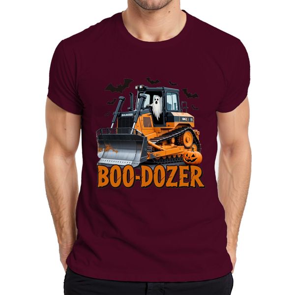 Boo Dozer Halloween Bulldozer Fantasma Zucca Spaventosa Costruzione Maglietta Da Uomo Divertente, Bordeaux, Xxl-image