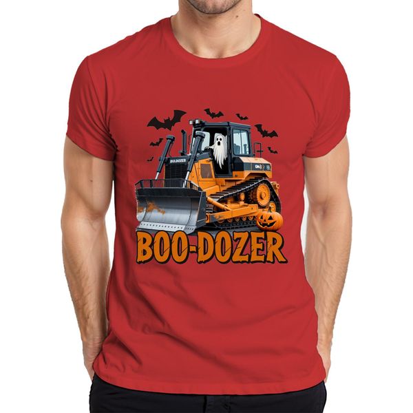 Boo Dozer Halloween Bulldozer Fantasma Zucca Spaventosa Costruzione Maglietta Da Uomo Divertente, Rosso, M-image