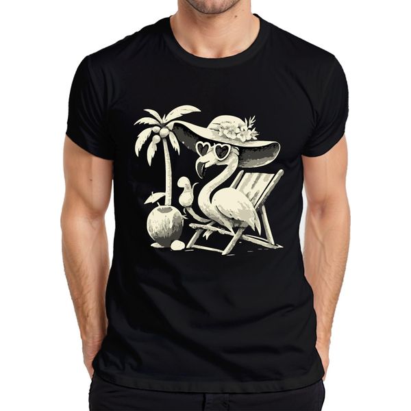 Maglietta Da Uomo Flamingo Summer Tropical Beach Palm Tree Coconut Sun Hat Heart, Nero, Xl-image