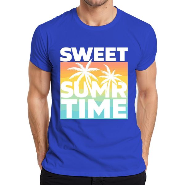 Maglietta Sweet Summer Time Palm Trees Sunset Beach Holiday Retro Uomo, Blu, Xl-image