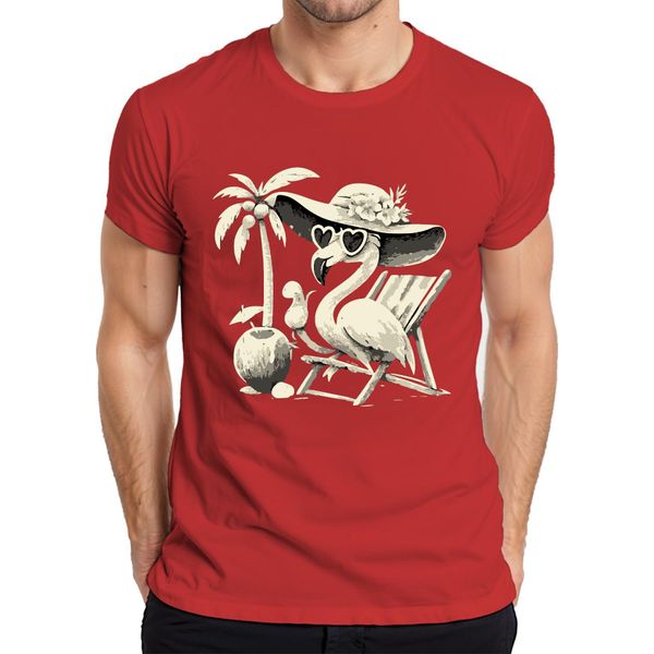 Maglietta Da Uomo Flamingo Summer Tropical Beach Palm Tree Coconut Sun Hat Heart, Rosso, 3XL-image