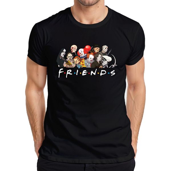 Friends Horror Icons Pennywise Chucky Michael Jason Freddy Fans Maglietta Da Uomo, Nero, S-image