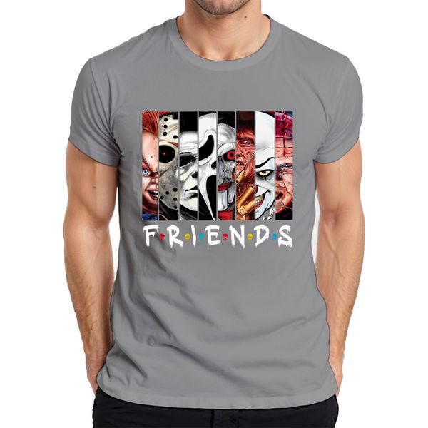 Maglietta Da Uomo Friends Horror Icons Jason Michael Pennywise Freddy Chucky Cult, Grigio, S-image