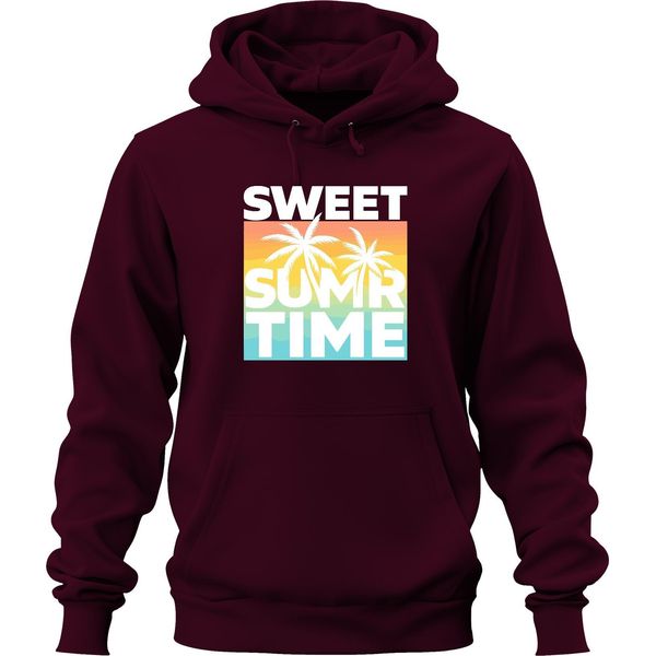 Sweet Summer Time Palm Trees Sunset Beach Holiday Retro Unisex Hoodie Felpa Con Cappuccio, Borgogna, L-image