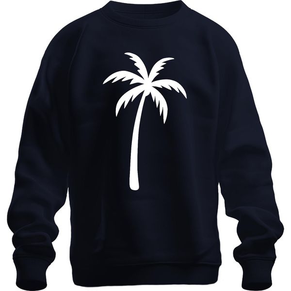 Palma Silhouette Spiaggia Vacanza Isola Tropicale Mare Estate Retrò Unisex Felpa Pullover, Navy, 3XL-image