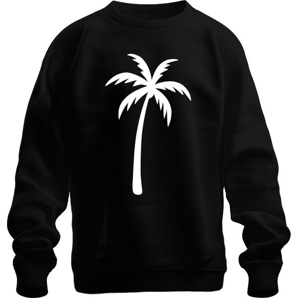 Palma Silhouette Spiaggia Vacanza Isola Tropicale Mare Estate Retrò Unisex Felpa Pullover, Nero, S-image