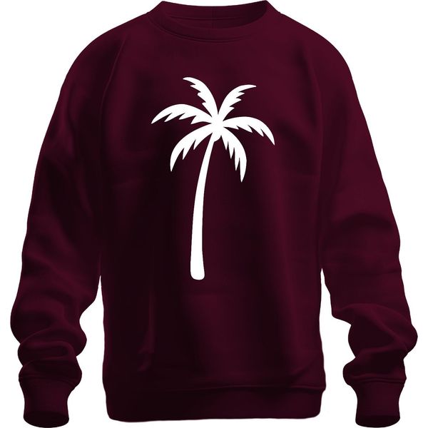 Palm Silhouette Beach Holiday Tropical Island Sea Summer Retro Unisex Felpa Pullover, Borgogna, S-image