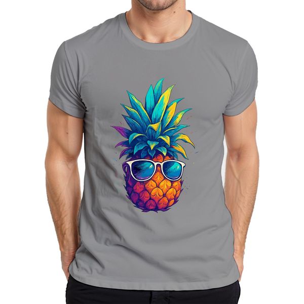 T-Shirt Da Uomo Con Occhiali Da Sole A Forma Di Ananas, Colorata E Tropicale Per Le Vacanze Estive Alle Hawaii, Grigio, Xxl-image