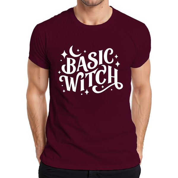 Maglietta Basic Witch Halloween Moon Stars Magical Witch Fan Gothic Uomo, Bordeaux, 3XL-image