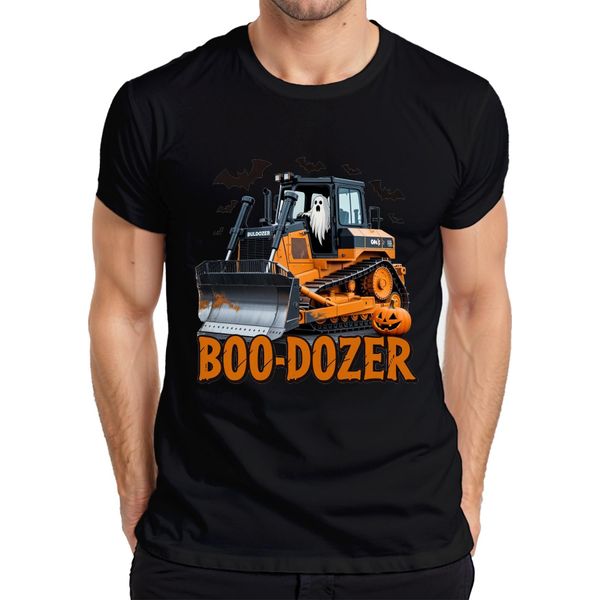 Boo Dozer Halloween Bulldozer Fantasma Zucca Spaventosa Costruzione Maglietta Da Uomo Divertente, Nero, Xxl-image