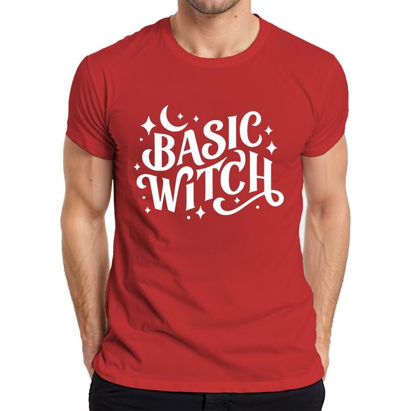 Maglietta Basic Witch Halloween Moon Stars Magical Witch Fan Gothic Uomo, Rosso, 3XL-image