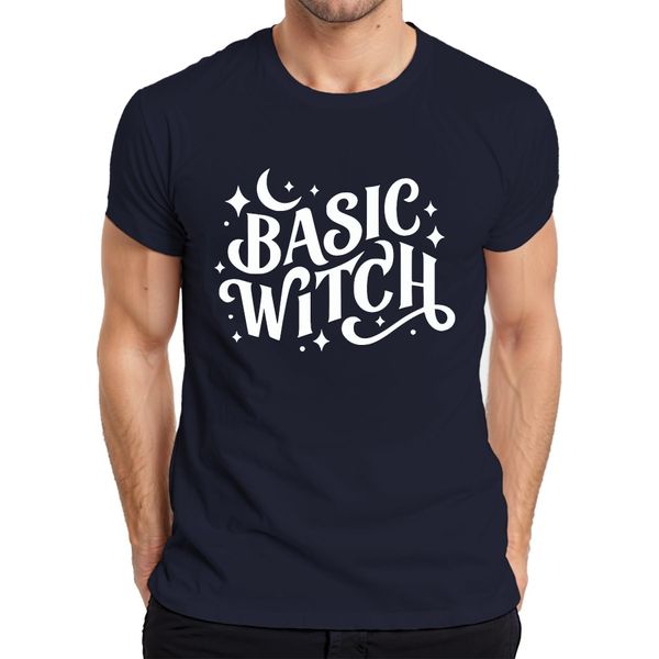 Maglietta Basic Witch Halloween Moon Stars Magical Witch Fan Gothic Uomo, Navy, Xl-image