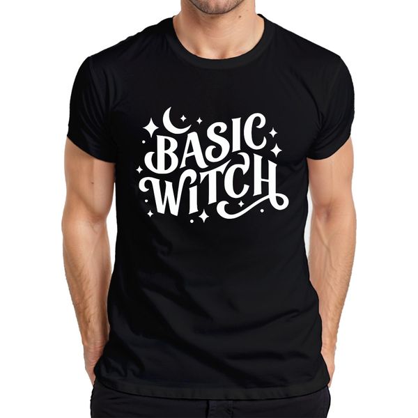 Maglietta Basic Witch Halloween Moon Stars Magical Witch Fan Gothic Uomo, Nero, Xl-image