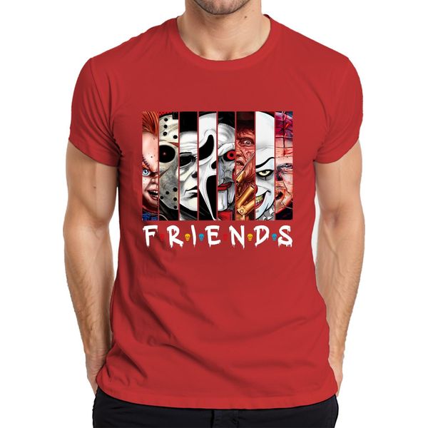 Maglietta Da Uomo Friends Horror Icons Jason Michael Pennywise Freddy Chucky Cult, Rosso, Xxl-image