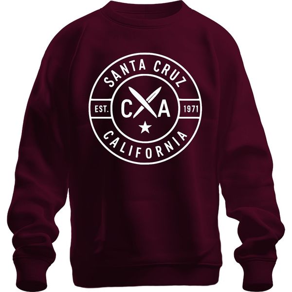 Santa Cruz California Surfbrett Surfen Surfer Vintage Strand 1971 Unisex Felpa Pullover, Borgogna, S-image