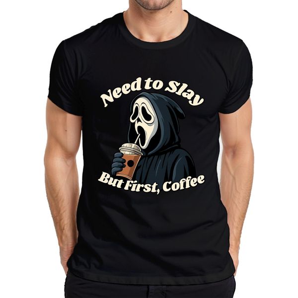 But First Coffee Grim Reaper Halloween Coffee Gothic Funny Scary Men's T-Shirt, Nero, L-image