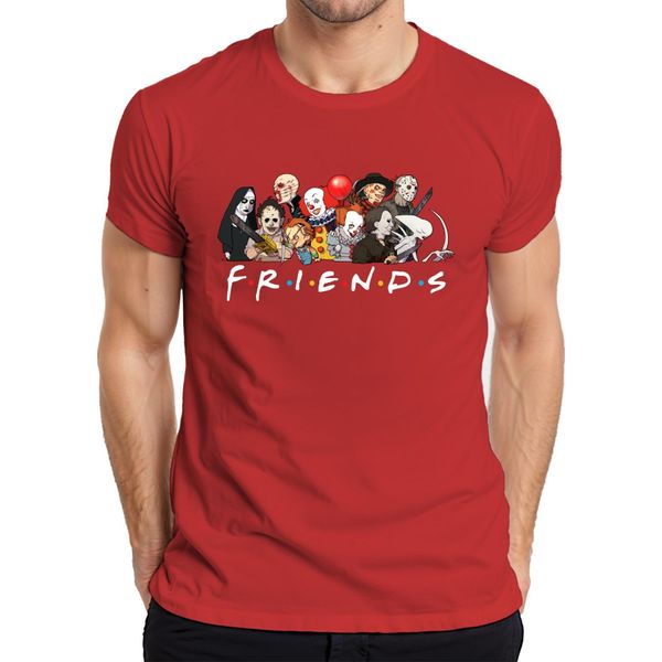 Friends Horror Icons Pennywise Chucky Michael Jason Freddy Fans Maglietta Da Uomo, Rosso, Xl-image