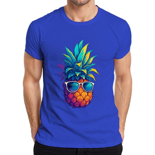 Ananas Occhiali Da Sole Colorati Vacanze Estive Tropicali Hawaii Retro T-Shirt Uomo, Blu, M-image