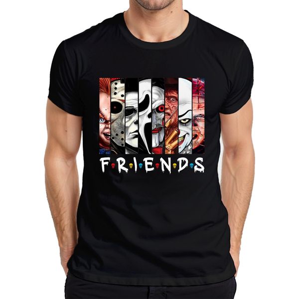 Maglietta Da Uomo Friends Horror Icons Jason Michael Pennywise Freddy Chucky Cult, Nero, S-image
