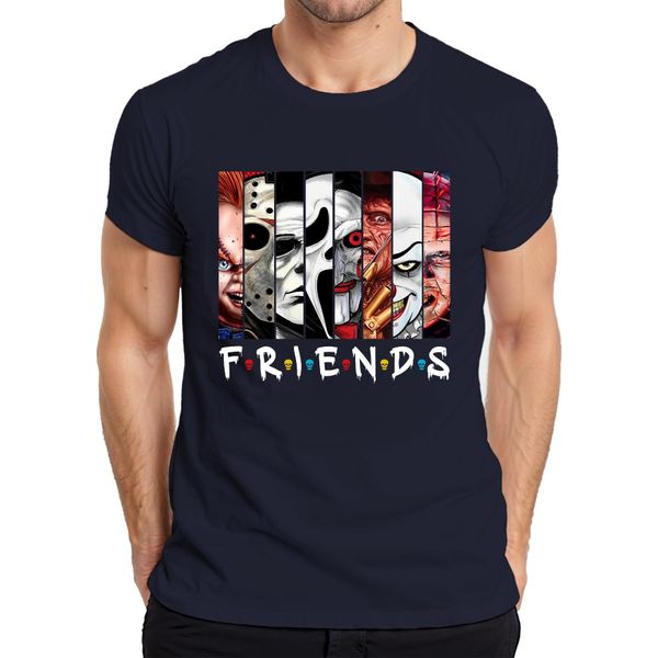 Maglietta Da Uomo Friends Horror Icons Jason Michael Pennywise Freddy Chucky Cult, Navy, Xxl-image