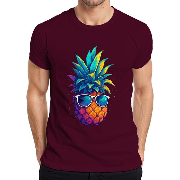 Ananas Occhiali Da Sole Colorati Vacanze Estive Tropicali Hawaii Retro T-Shirt Da Uomo, Borgogna, M-image