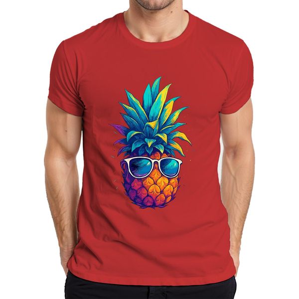 T-Shirt Da Uomo Con Occhiali Da Sole A Forma Di Ananas, Colorata, Tropicale, Per Le Vacanze Estive Alle Hawaii, Retrò, Rossa, Xxl-image