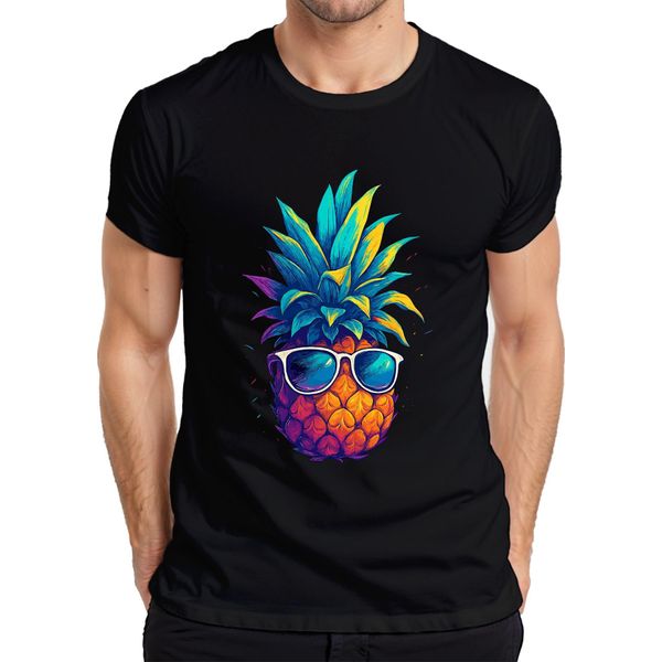 T-Shirt Da Uomo Con Occhiali Da Sole A Forma Di Ananas, Colorata E Tropicale Per Le Vacanze Estive Alle Hawaii, Nero, Xxl-image