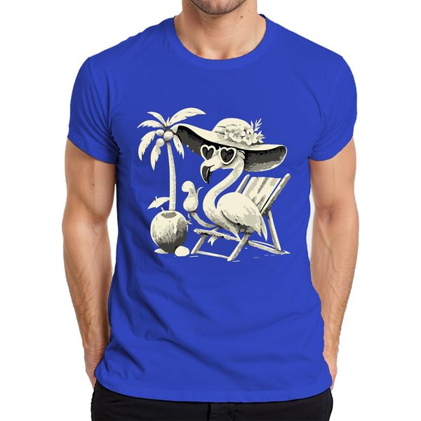 Maglietta Da Uomo Flamingo Summer Tropical Beach Palm Tree Coconut Sun Hat Heart, Blu, 3XL-image