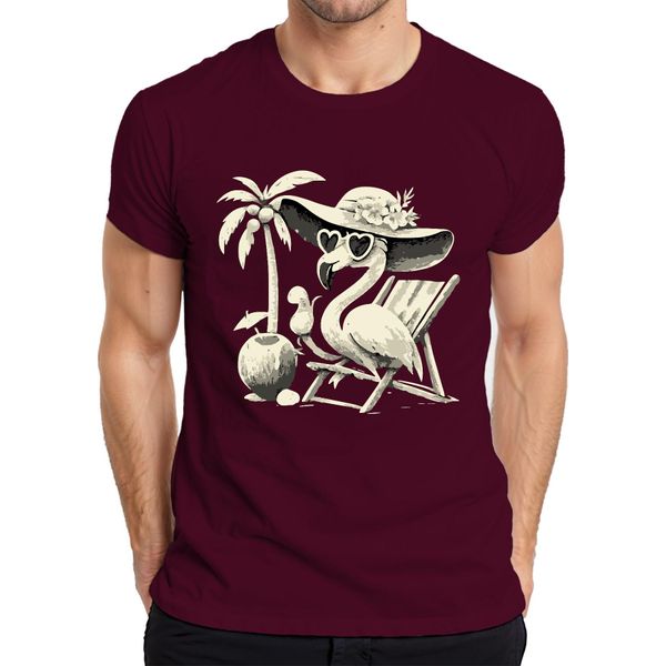 Maglietta Da Uomo Flamingo Summer Tropical Beach Palm Tree Coconut Sun Hat Heart, Borgogna, S-image