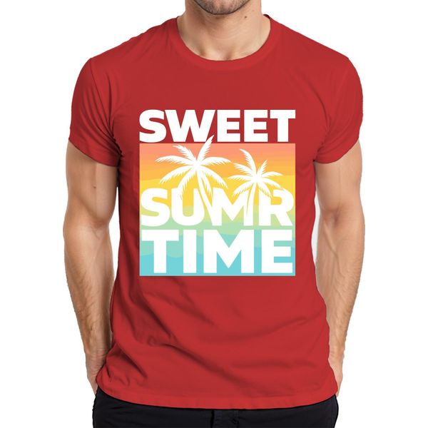 Maglietta Da Uomo Sweet Summer Time Palm Trees Sunset Beach Holiday Retro, Rosso, Xl-image