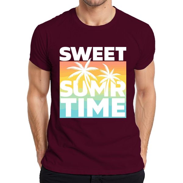 Maglietta Sweet Summer Time Palm Trees Sunset Beach Holiday Retro Uomo, Borgogna, Xl-image