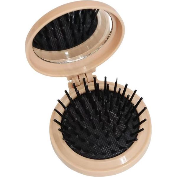 Inf Pettine Pieghevole Compatto Con Cuscino D'aria E Specchio Per Il Trucco Caffè-image