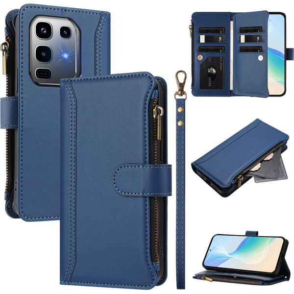 Custodia Per Infinix Note 50 Pro+, Con Cerniera, Portafoglio Custodia Flip In Finto Cuoio Con Tasche Per Carte, Supporto E Passante Per Mano Blu-image