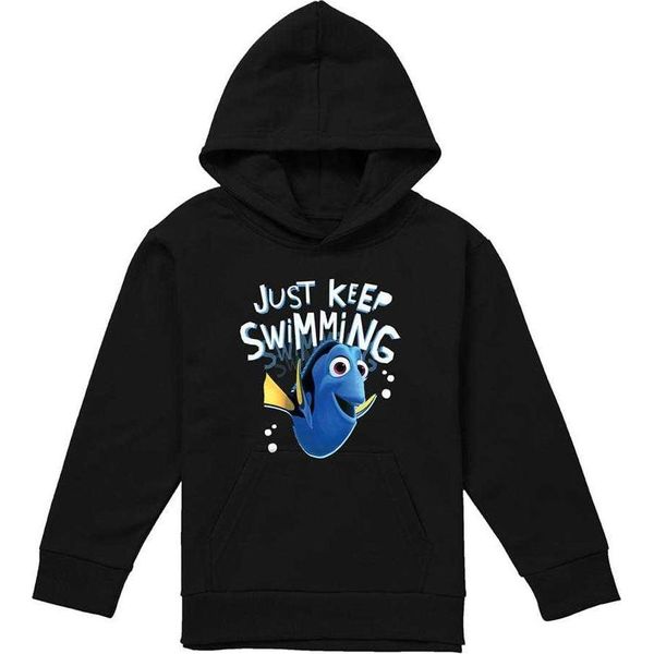 Alla Ricerca Di Nemo - Felpa Con Cappuccio "Continua A Nuotare"" Per Bambini TV22679 (128) (Nero)"-image