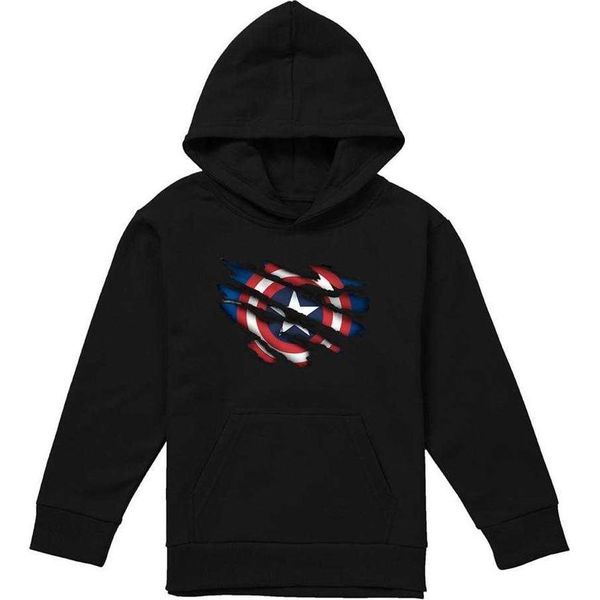 Capitan America - Felpa Con Cappuccio Per Bambini, Pullover TV22657 (128) (Nero)-image