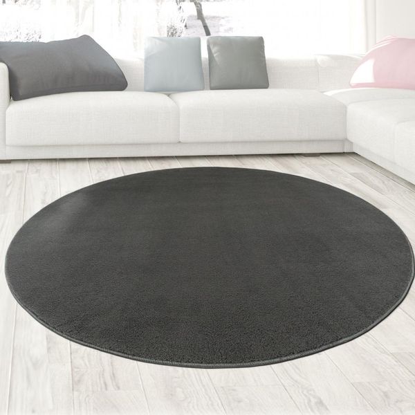 Tappeto Moderno Antracite Morbido E Vellutato, Facile Da Pulire, Per Un Ambiente Elegante Dimensioni - 120 Cm Rotondo-image