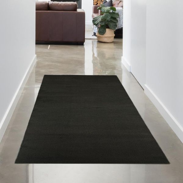 Tappeto Nero Moderno, Vellutato, Morbido E Di Facile Manutenzione Con Un Tocco Dimensioni - 60 X 110 Cm-image