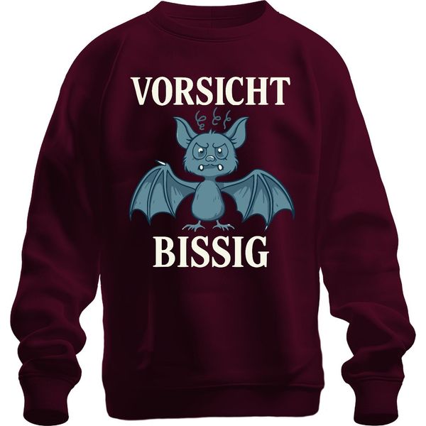 Caution Bitey Bat Halloween Funny Gift Cartoon Unisex Felpa Pullover, Borgogna, L-image