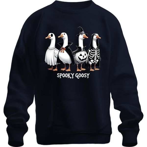 Spooky Goosy Halloween GäNse Lustig Gruselig KüRbis Gans Hexe Unisex Felpa Pullover, Navy, L-image