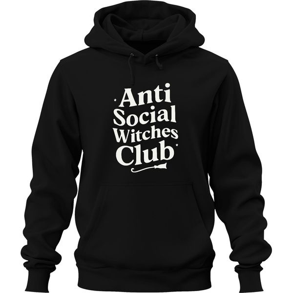 Club Delle Streghe Anti Sociali Club Delle Streghe Scopa Magica Vintage Gotico Unisex Felpa Con Cappuccio, Nero, S-image