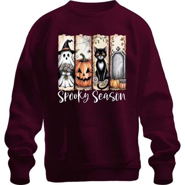 Spooky Season Halloween Pumpkin Black Cat Ghost Grave Spider Felpa Unisex Pullover, Borgogna, L-image
