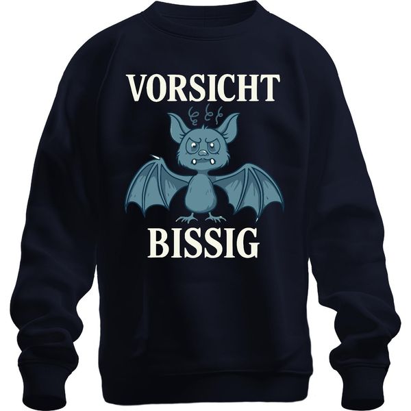 Caution Bitey Bat Halloween Funny Gift Cartoon Unisex Felpa Pullover, Navy, L-image