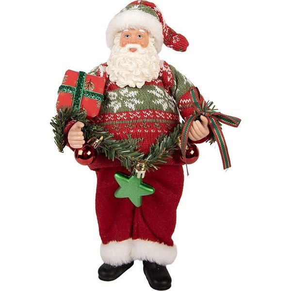 Clayre & Eef Decorazione Natalizia Figura Babbo Natale 16X11X27 Cm Plastica Rossa-image
