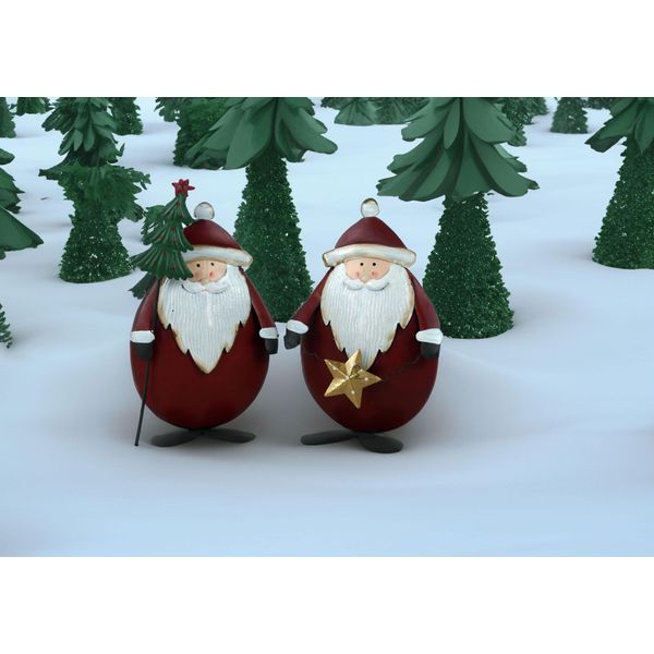 Set Di 2 Babbi Natale In Metallo - Decorazione Natalizia Con Stella E Albero Di Natale, A Doppia Parete-image